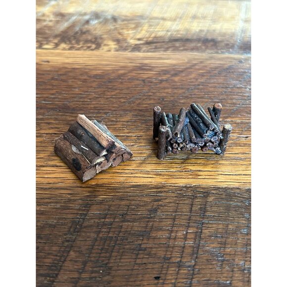 Vintage Lemax Christmas Village Firewood Accessory 2 Stacks Of Miniature Firewoo - Picture 1 of 3